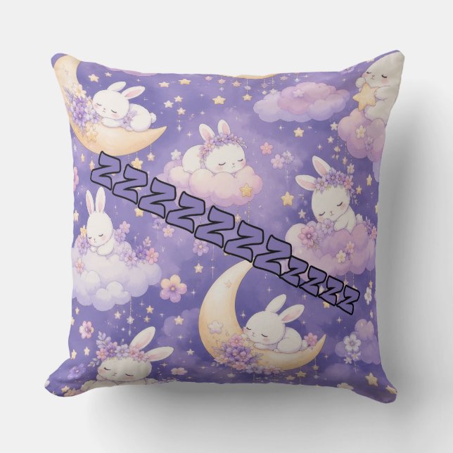 Almohada de guardería de conejito lavanda soñador  (Anverso)