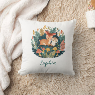 Almohada de guardería floral de cervatillo del bos