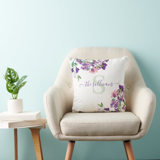 Almohada de guisante dulce con acuarela monogramad (Silla)