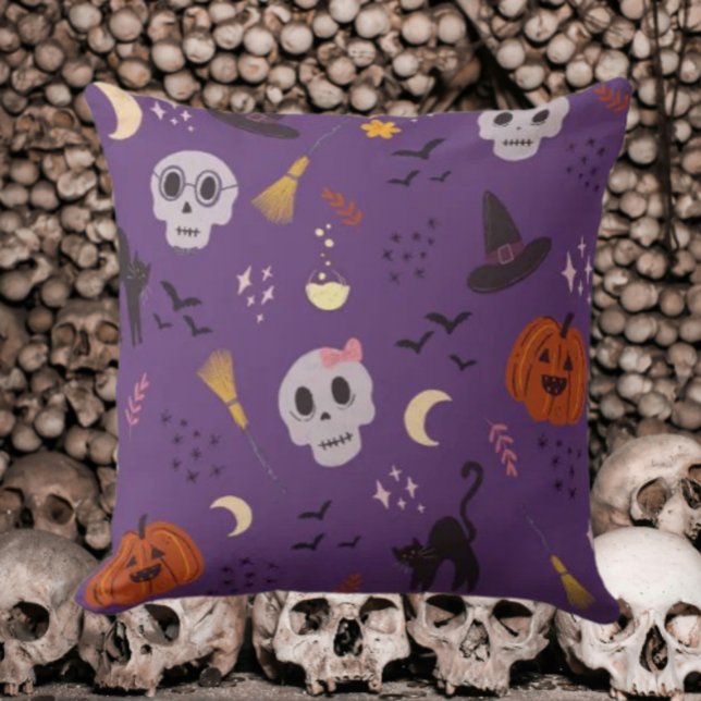 Almohada de Halloween – Calaveras, Calabazas, Gato (Subido por el creador)