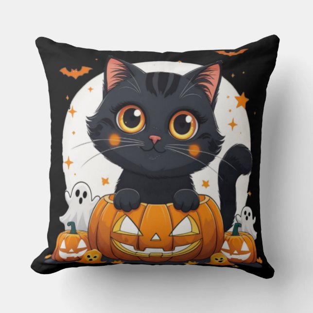 Almohada de Halloween con gato lindo (Anverso)