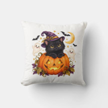 Almohada de Halloween de Bruja Adorable con Gato N