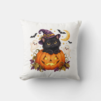Almohada de Halloween de Bruja Adorable con Gato N