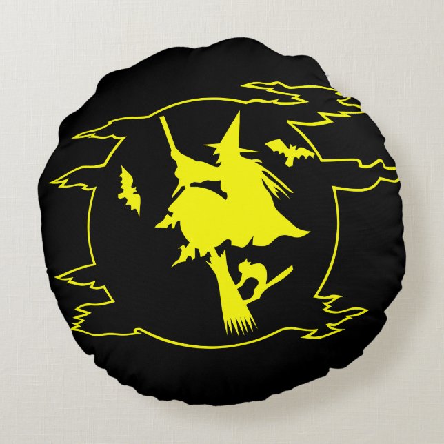 Almohada de Halloween de bruja de cráneos negros y (Reverso)