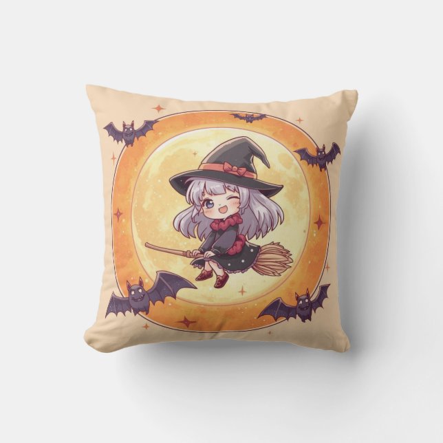 Almohada de Halloween de Brujita Adorable (Anverso)