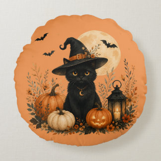 Almohada de Halloween de calabaza con gato negro l