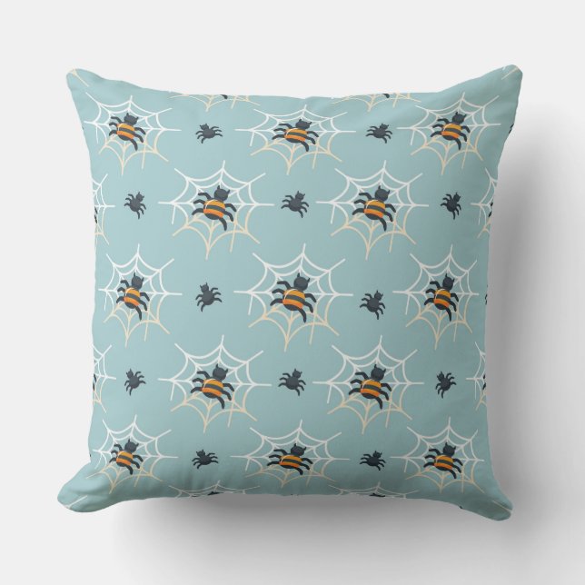 Almohada de Halloween de color azul claro con arañ (Anverso)