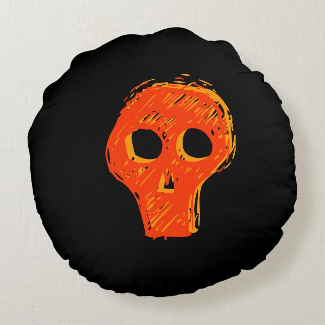 almohada de Halloween de cráneo naranja y negro (Reverso)