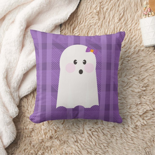 Almohada de Halloween de Cuadros Morados Fantasma  (Manta)