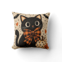 Almohada de Halloween de gato negro y calabaza lin