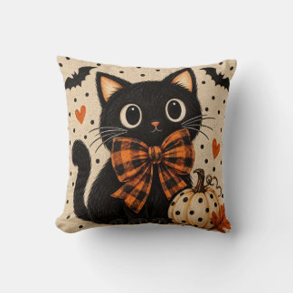 Almohada de Halloween de gato negro y calabaza lin