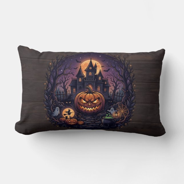 Almohada de Halloween de Mansión Embrujada (Anverso)