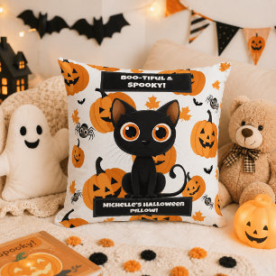 Almohada de Halloween: diseño de gato y calabaza B