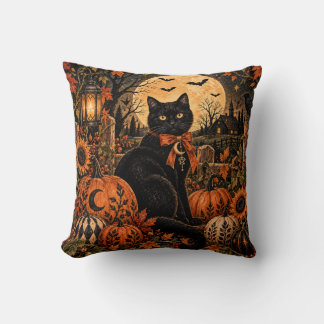 Almohada de Halloween Luna de Calabaza Gato Negro