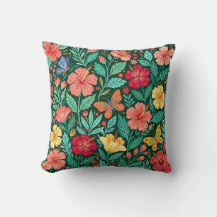 Almohada de Hibiscus Abstracto con Mariposas