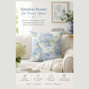 Almohada de Hortensia Azul Decoración Floral para