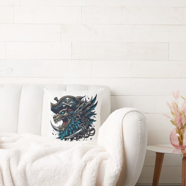 Almohada de ilustración del dragón azul pirata (Sofá)