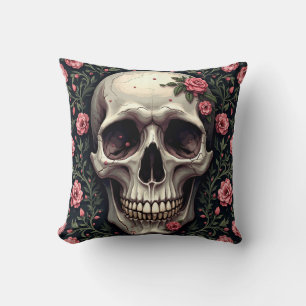 almohada de imagen de flor y cráneo
