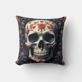 almohada de imagen de flor y cráneo