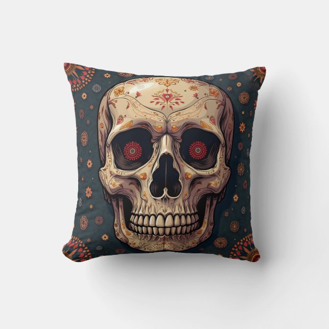 almohada de imagen de flor y cráneo (Anverso)