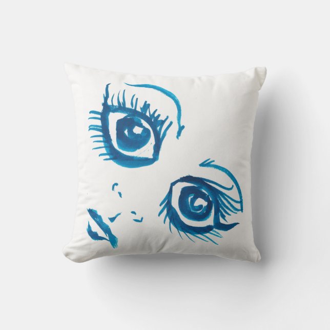 Almohada de impresión azul de ojo grande (Anverso)
