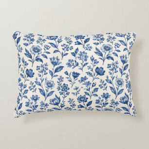Almohada de impresión de bloque floral azul