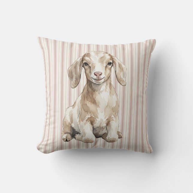 Almohada de impresión de cabra bebé en acuarela (Anverso)