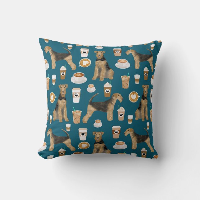 almohada de impresión de café Airedale Terrier (Anverso)
