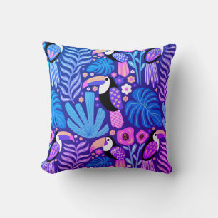 Almohada de impresión floral de aves tropicales tu
