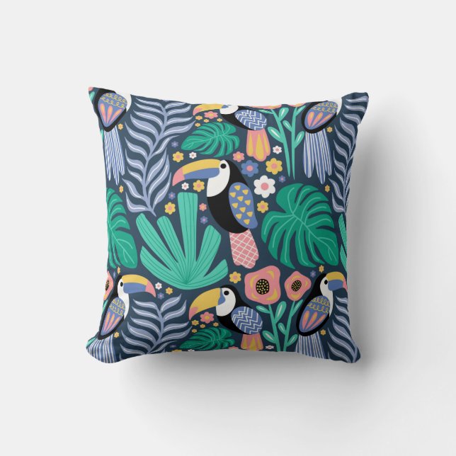 Almohada de impresión floral de aves tropicales tu (Anverso)