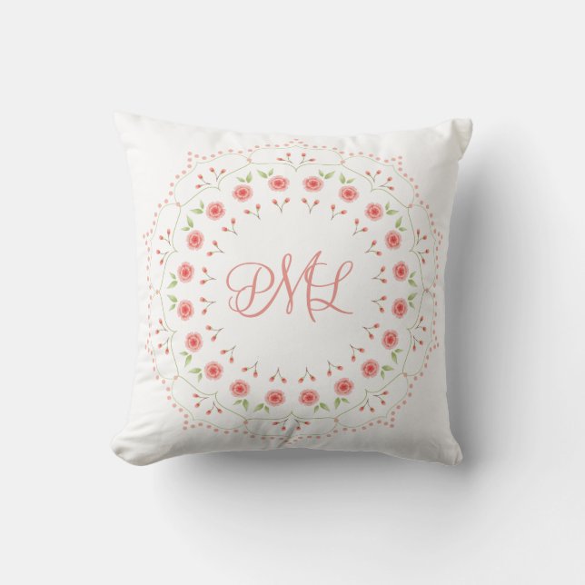 Almohada de iniciales de mandala floral de melocot (Anverso)