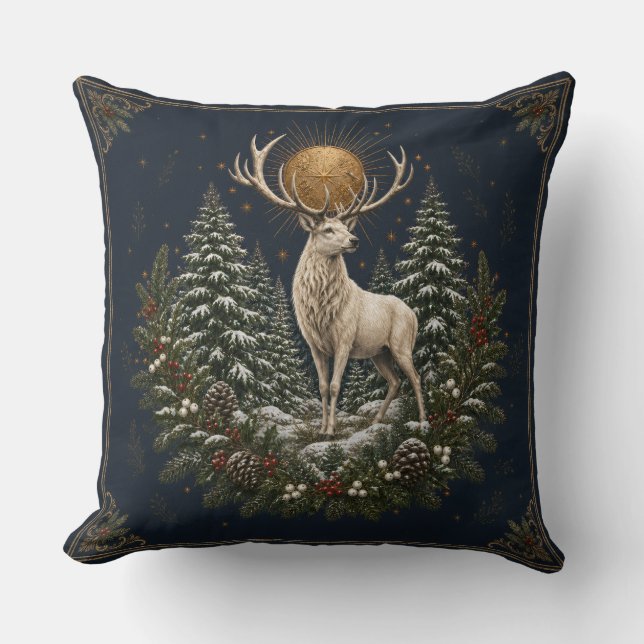 Almohada de Invierno Ciervo Blanco Yule a la Luz d (Anverso)