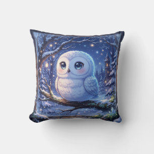 Almohada de invierno de búho nevado lindo