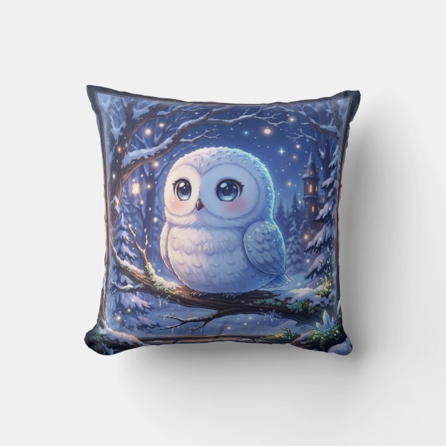 Almohada de invierno de búho nevado lindo (Anverso)