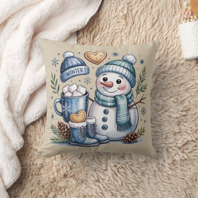 Almohada de invierno de muñeco de nieve (Manta)