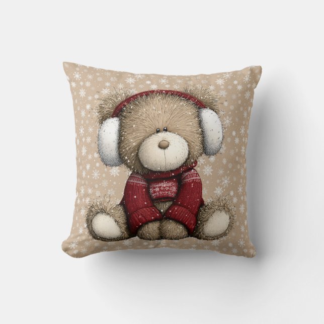 Almohada de invierno de peluche de osito de peluch (Anverso)