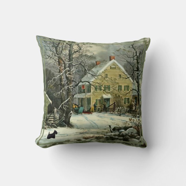 Almohada de invierno de Terrier Escocés (Anverso)