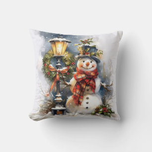 Almohada de Invierno – Escena de Muñeco de Nieve y