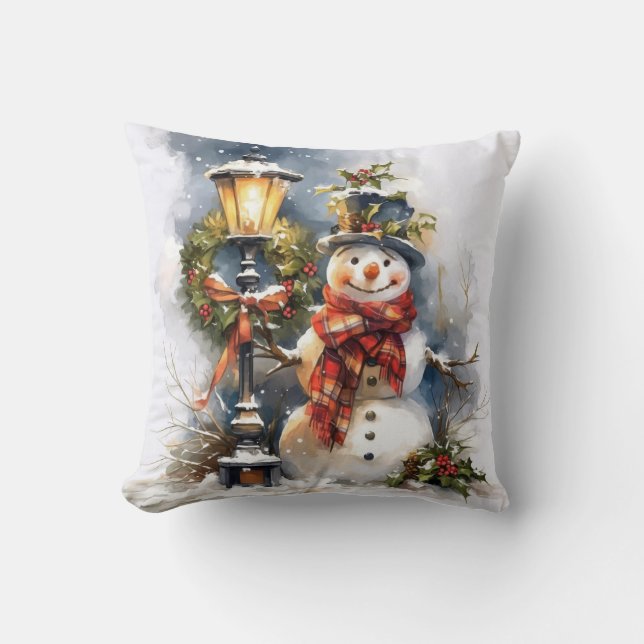 Almohada de Invierno – Escena de Muñeco de Nieve y (Anverso)