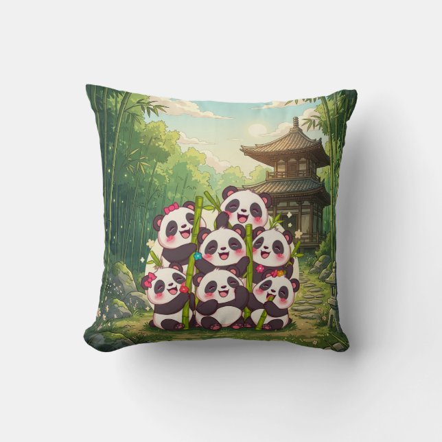 Almohada de jardín de bambú de panda lindo (Anverso)