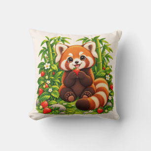 Almohada de jardín de fresas de panda rojo Kawaii