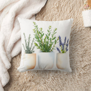 Almohada de jardín de hierbas de acuarela de prima