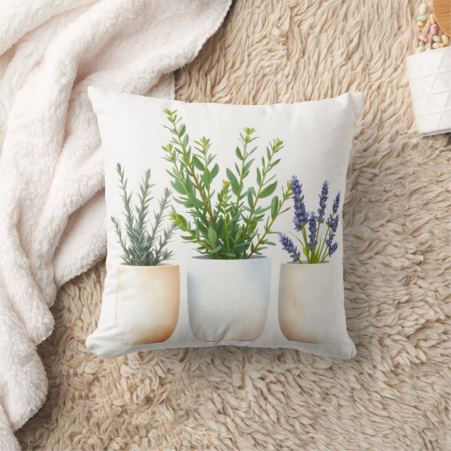 Almohada de jardín de hierbas de acuarela de prima (Manta)