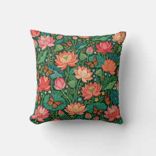 Almohada de Jardín de Loto Abstracto con Mariposas