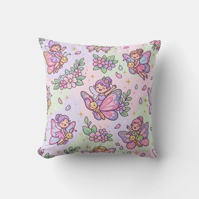 Almohada de jardín de mariposas hadas (Anverso)