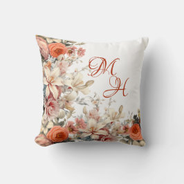 Almohada de jardín inglés floral vintage con monog