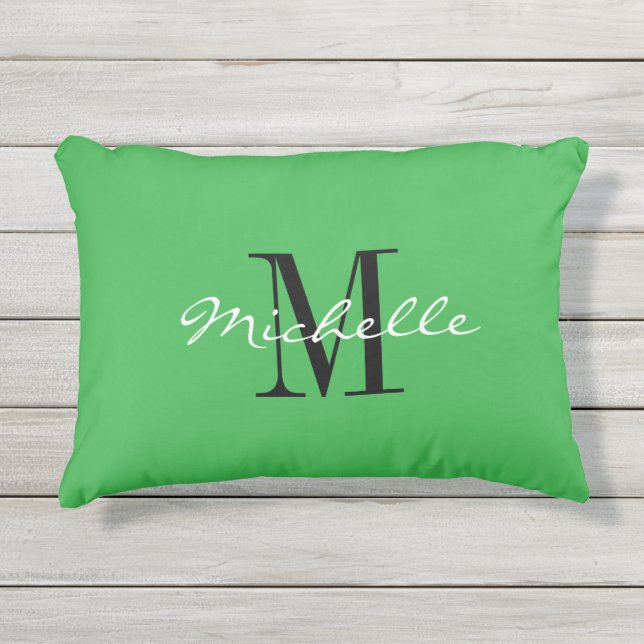 Almohada de jardín verde con monograma de nombre e (Anverso)