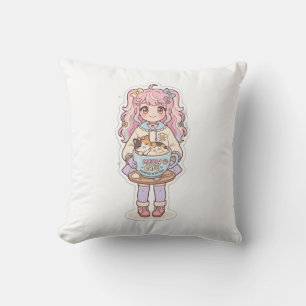 Almohada de Kawaii Neko Cafe Anime Girl Chibi