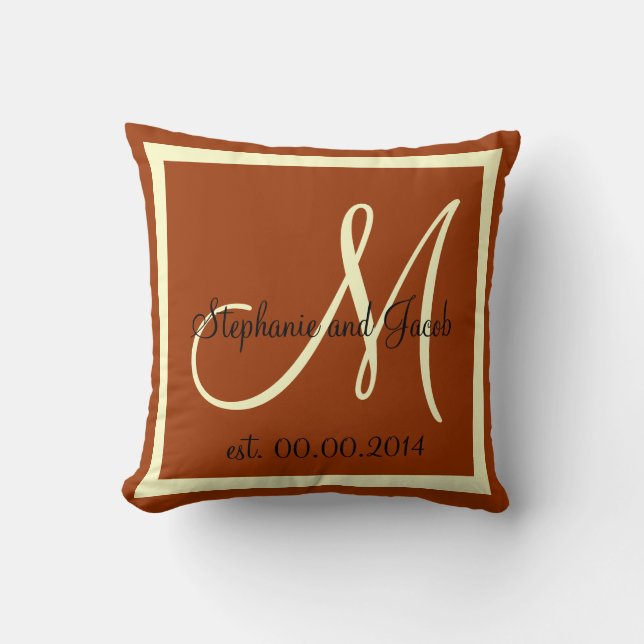 almohada de kesake de Boda marrón otoño y crema (Anverso)