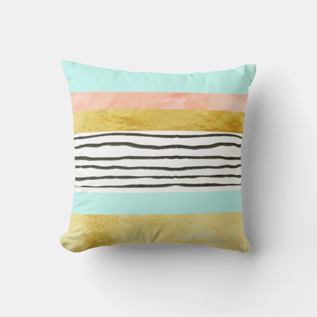 Almohada de la acuarela de las rayas azules del (Anverso)